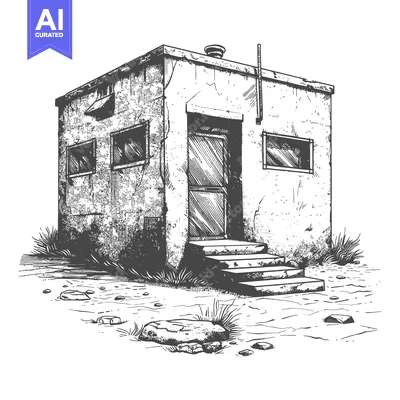 Aset desain premium: Weathered Concrete Building with Steps and Grass