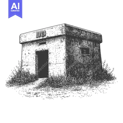 A Concrete Blockhouse Amidst Overgrown Grass