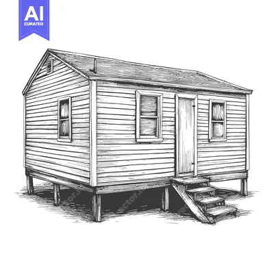 Aset premium populer: A Hand Drawn Sketch Of A Wooden Cabin On Stilts