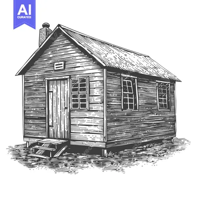 Aset premium populer: Rustic Wooden Cabin with Chimney and Steps