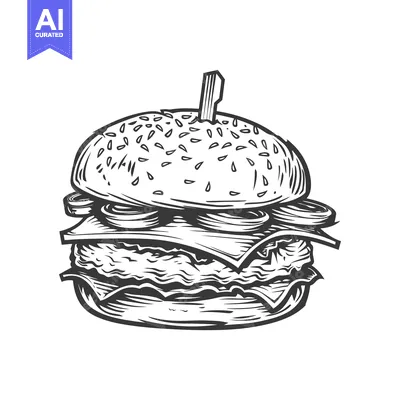 Aset premium populer: A detailed illustration depicting a classic hamburger with all the top