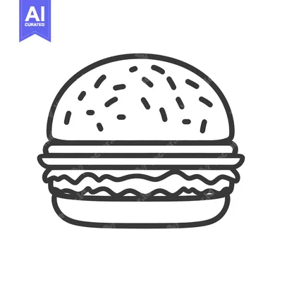 Popular premium asset: A simple line drawing illustration of a delicious hamburger