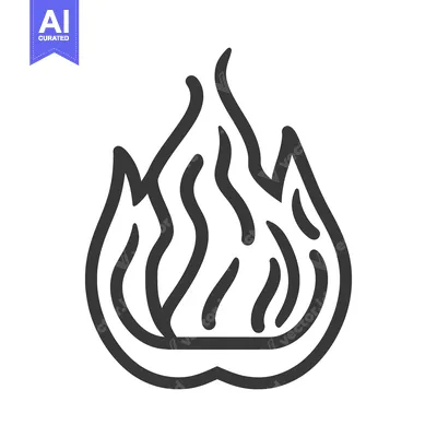 Aset desain premium: A simple black and white line drawing of a flame