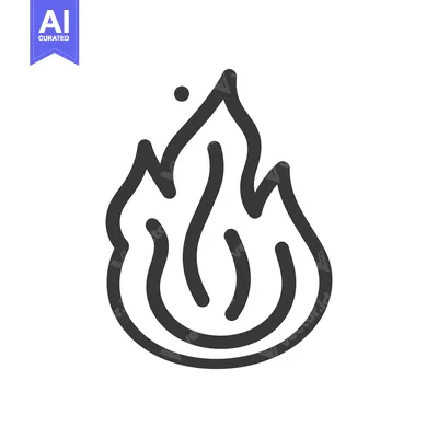 Aset desain premium: A simple outlined illustration of a burning flame on white background