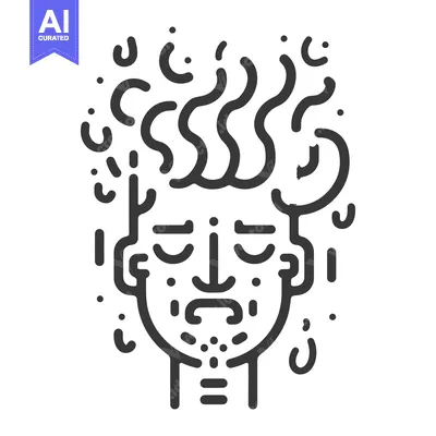 Aset desain premium: A monochrome illustration of a person experiencing distress or discomf