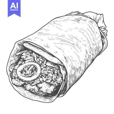 Aset desain premium: A Delicious Hand Drawn Burrito Illustration