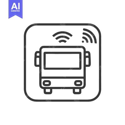 Aset premium populer: Smart Bus Icon: Connected Vehicle with Wireless Technology, Rounded Sq