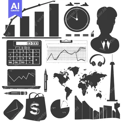 Aset premium populer: Business and Finance Icon Set in Black and White