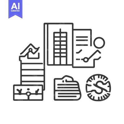 Aset desain premium: Various outlined icons illustrating different aspects of professional
