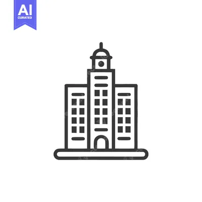 Aset desain premium: Minimalist Building Icon: Architectural Outline with Central Tower and