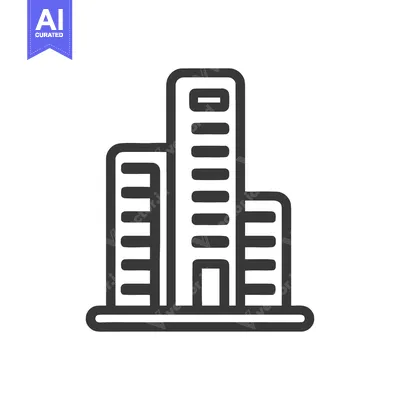 Aset premium populer: Minimalist Building Icon: Three Structures, Clean Lines, Modern Design