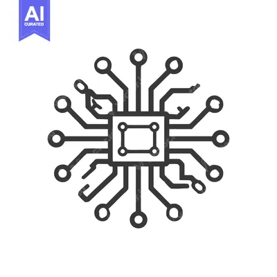 Aset desain premium: Minimalist Microchip Icon: Black Lines on White Background, Technology