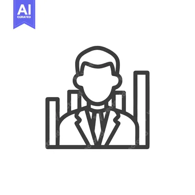 Premium design asset: Minimalist Icon: Business Person with Rising Bar Graph, Outline Style