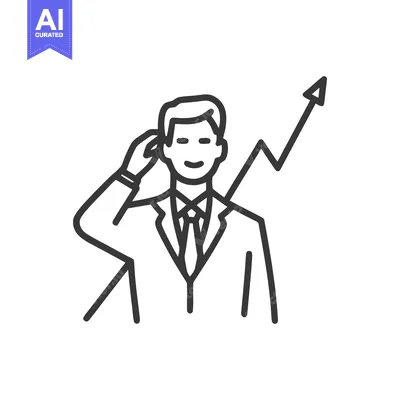 Premium design asset: Line Art: Smiling Businessman with Upward Trend Arrow Symbolizing Succ
