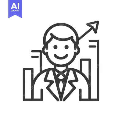 Aset desain premium: A smiling businessman with growth charts and an upward arrow