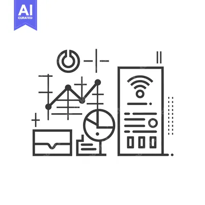 Aset premium populer: Abstract black and white illustration shows data analysis and network