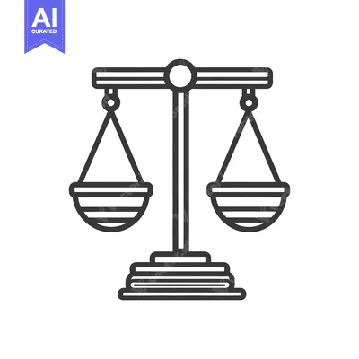 Aset desain premium: A balance scale icon symbolizes justice and fair judgment on a white b
