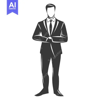 Aset desain premium: An illustration depicts a man wearing a business suit with arms crosse