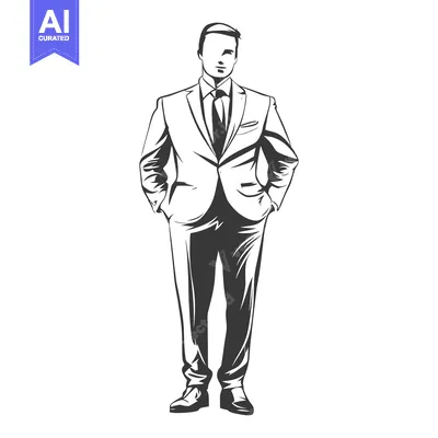 Aset desain premium: A formal drawing of a man wearing a suit standing still