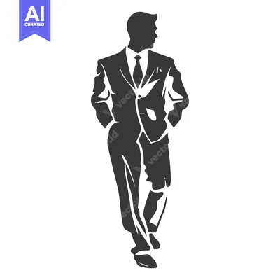 Premium design asset: A silhouette of a man in a suit walking forward on white