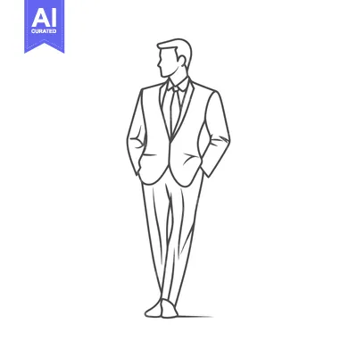 Aset desain premium: A sketched outline drawing of a man in a suit looking away