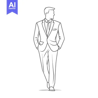 Aset desain premium: A man in a suit is walking with his hands in pockets