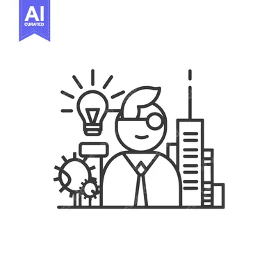 Aset desain premium: Businessman with Light Bulb, Gears, and Skyscraper