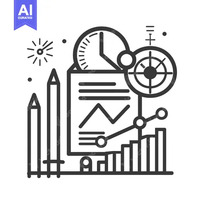 Aset desain premium: Business Report with Charts and Time and Target Icons