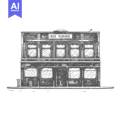Aset desain premium: Hand Drawn Sketch Of A Bus Subare Building