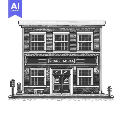 Aset desain premium: Two Story Brick Building Share Shuss Signage