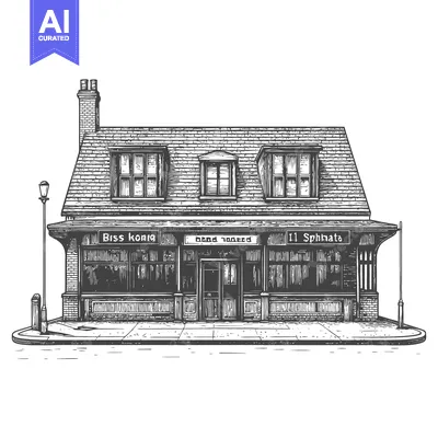 Aset premium populer: A Detailed Drawing Of A Quaint Two Story Shop Building