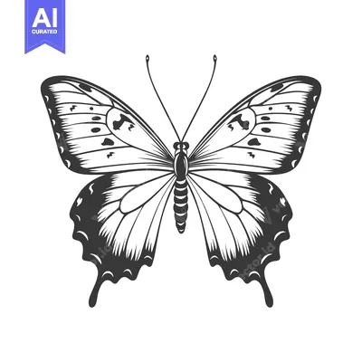 Popular premium asset: A symmetrically illustrated black and white butterfly against a white