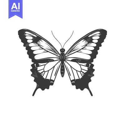 Premium design asset: A symmetrical black and white image of a detailed butterfly