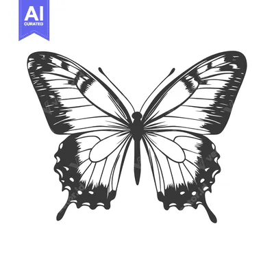 Aset premium populer: A detailed illustration showing a symmetrical black and white butterfl