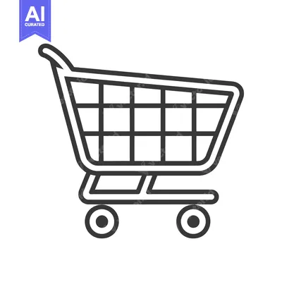 Aset premium populer: A simple black and white illustration of a shopping cart