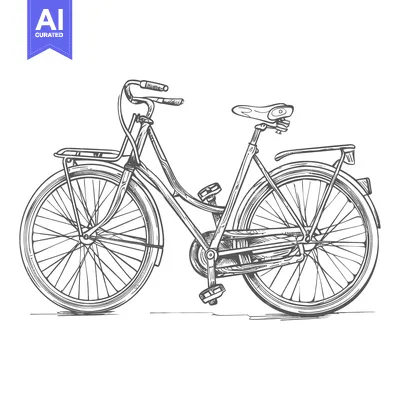 Aset desain premium: A sketched black and white image of a bicycle on white background
