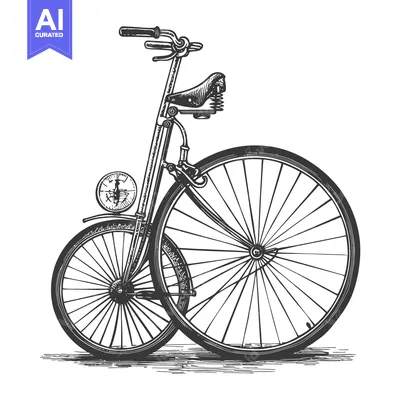 Aset desain premium: A detailed monochrome drawing of a vintage bicycle