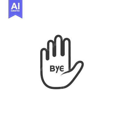A stylized illustration of a hand gesture saying farewell goodbye