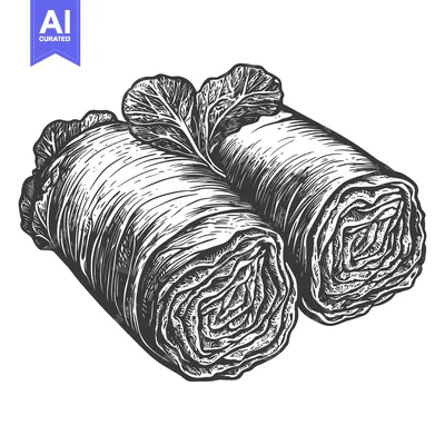 Aset premium populer: Two Cabbage Rolls Garnished With Fresh Cabbage Leaves