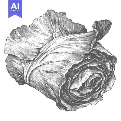 Aset desain premium: Detailed Engraving of a Fresh Cabbage Head