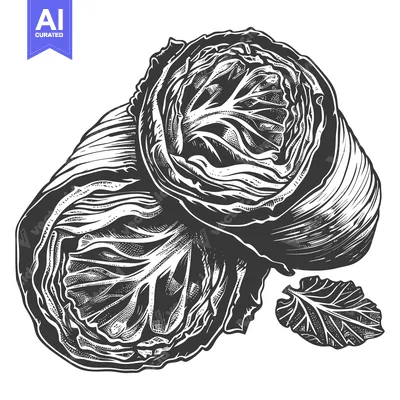 Aset desain premium: Rolled Cabbage Leaves Artistic Black And White Illustration