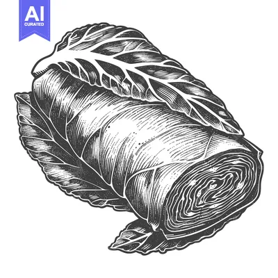 Aset desain premium: Cabbage Roll Wrapped In Fresh Cabbage Leaf