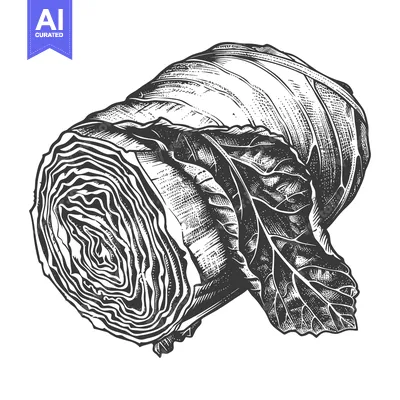 Premium design asset: Rolled Cabbage Leaves A Detailed Vintage Illustration