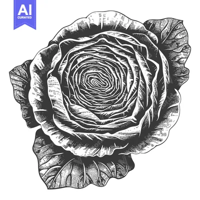 Aset premium populer: Intricate Cabbage Rose Botanical Illustration