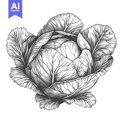 Aset desain premium: Detailed Drawing Of A Fresh Cabbage Head