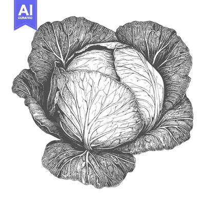 Premium design asset: Detailed Illustration of a Whole Head of Cabbage