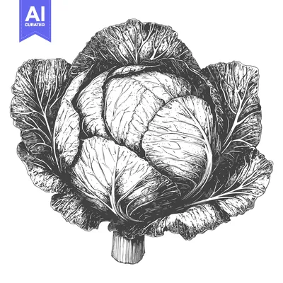 Aset premium populer: Detailed Ink Drawing Of A Single Cabbage Head