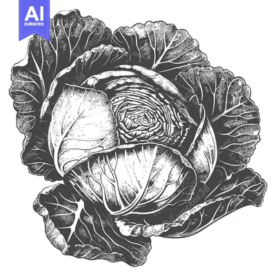 Premium design asset: Detailed illustration of a cabbage head and leaves