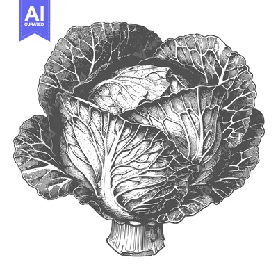Aset premium populer: Detailed Engraving of a Whole Savoy Cabbage