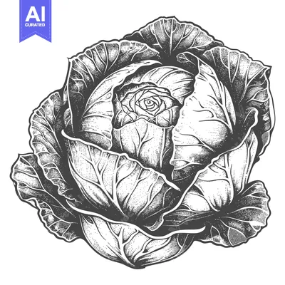 Aset premium populer: Detailed illustration of a whole head of cabbage